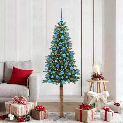 Slim Christmas Tree Green 180 cm PVC and Solid Pine wood