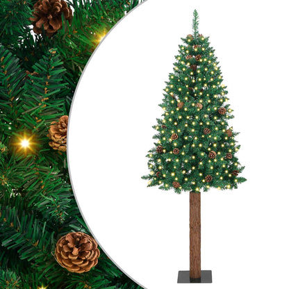 Slim Christmas Tree Green 210 cm PVC and Solid Pine wood