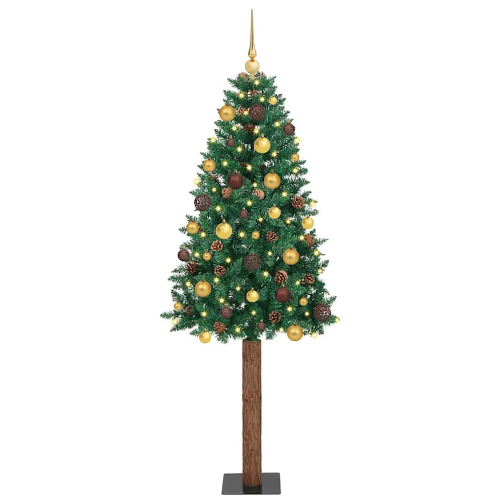 Slim Christmas Tree Green 210 cm PVC and Solid Pine wood