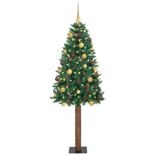 Slim Christmas Tree Green 210 cm PVC and Solid Pine wood