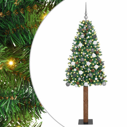 Slim Christmas Tree Green 210 cm PVC and Solid Pine wood