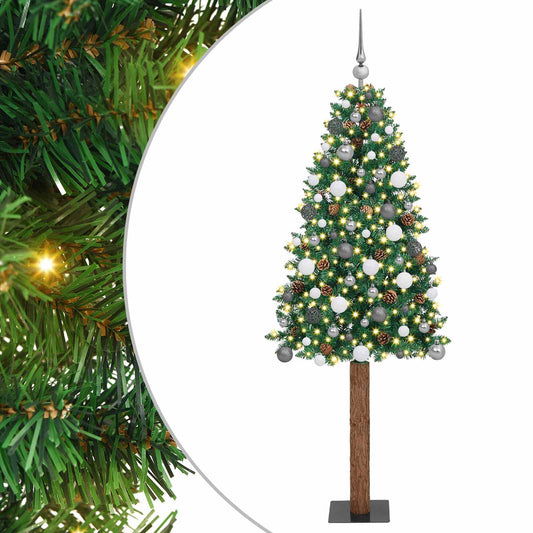 Slim Christmas Tree Green 210 cm PVC and Solid Pine wood