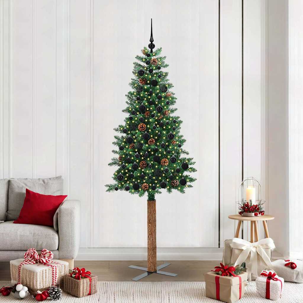 Slim Christmas Tree Green 210 cm PVC and Solid Pine wood