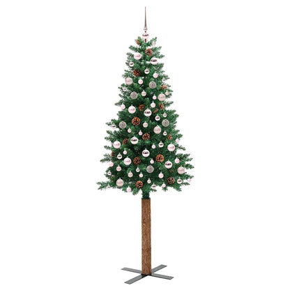 Slim Christmas Tree Green 210 cm PVC and Solid Pine wood