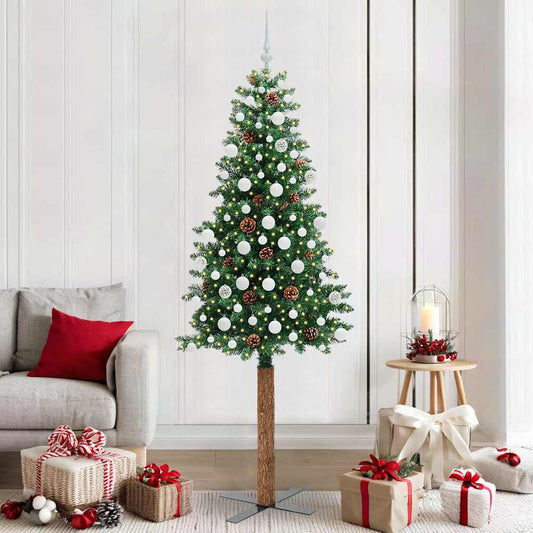 Slim Christmas Tree Green 210 cm PVC and Solid Pine wood