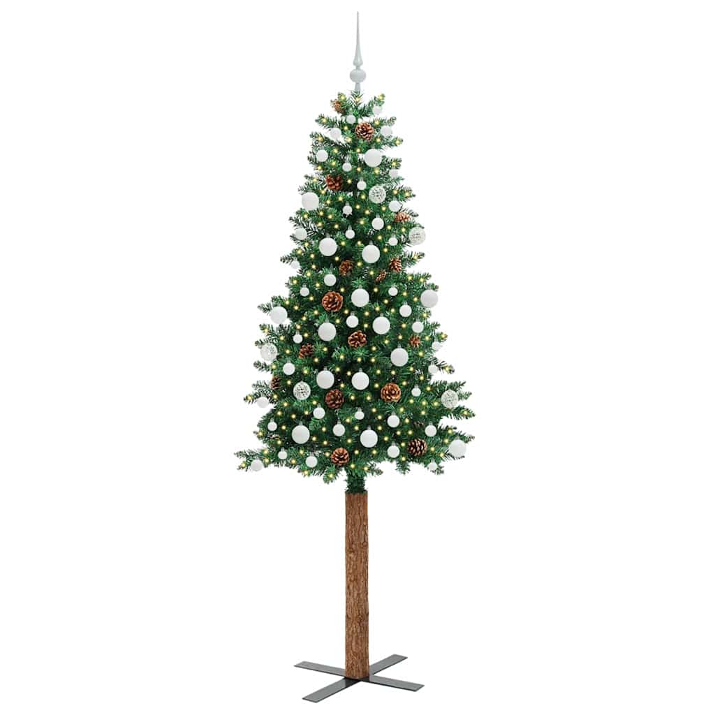 Slim Christmas Tree Green 210 cm PVC and Solid Pine wood