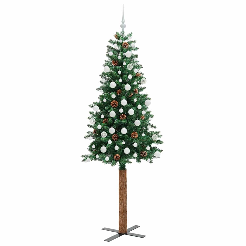 Slim Christmas Tree Green 210 cm PVC and Solid Pine wood