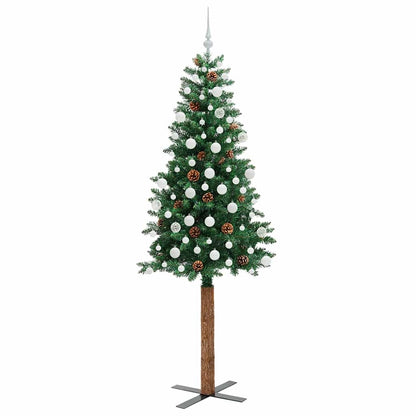 Slim Christmas Tree Green 210 cm PVC and Solid Pine wood