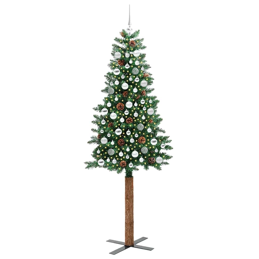 Slim Christmas Tree Green 210 cm PVC and Solid Pine wood