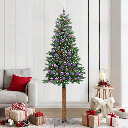 Slim Christmas Tree Green 210 cm PVC and Solid Pine wood