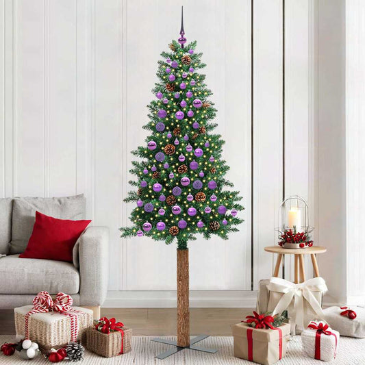 Slim Christmas Tree Green 210 cm PVC and Solid Pine wood