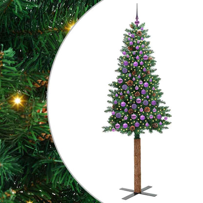 Slim Christmas Tree Green 210 cm PVC and Solid Pine wood