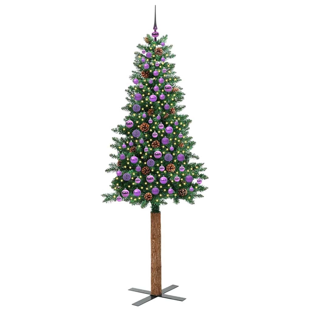Slim Christmas Tree Green 210 cm PVC and Solid Pine wood
