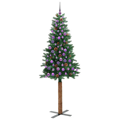 Slim Christmas Tree Green 210 cm PVC and Solid Pine wood