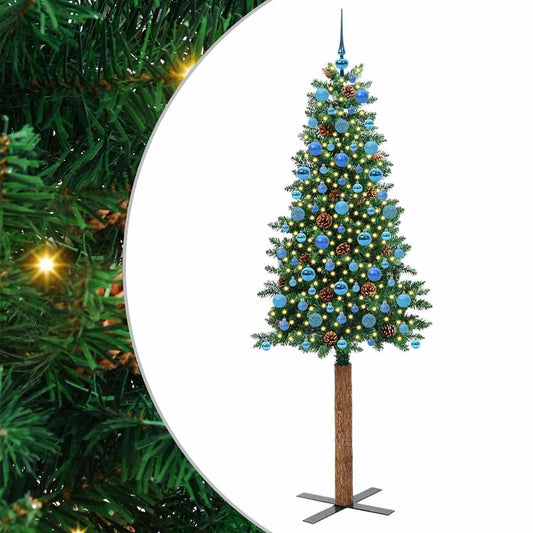 Slim Christmas Tree Green 210 cm PVC and Solid Pine wood