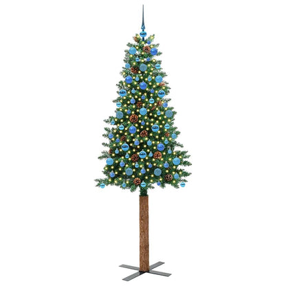 Slim Christmas Tree Green 210 cm PVC and Solid Pine wood