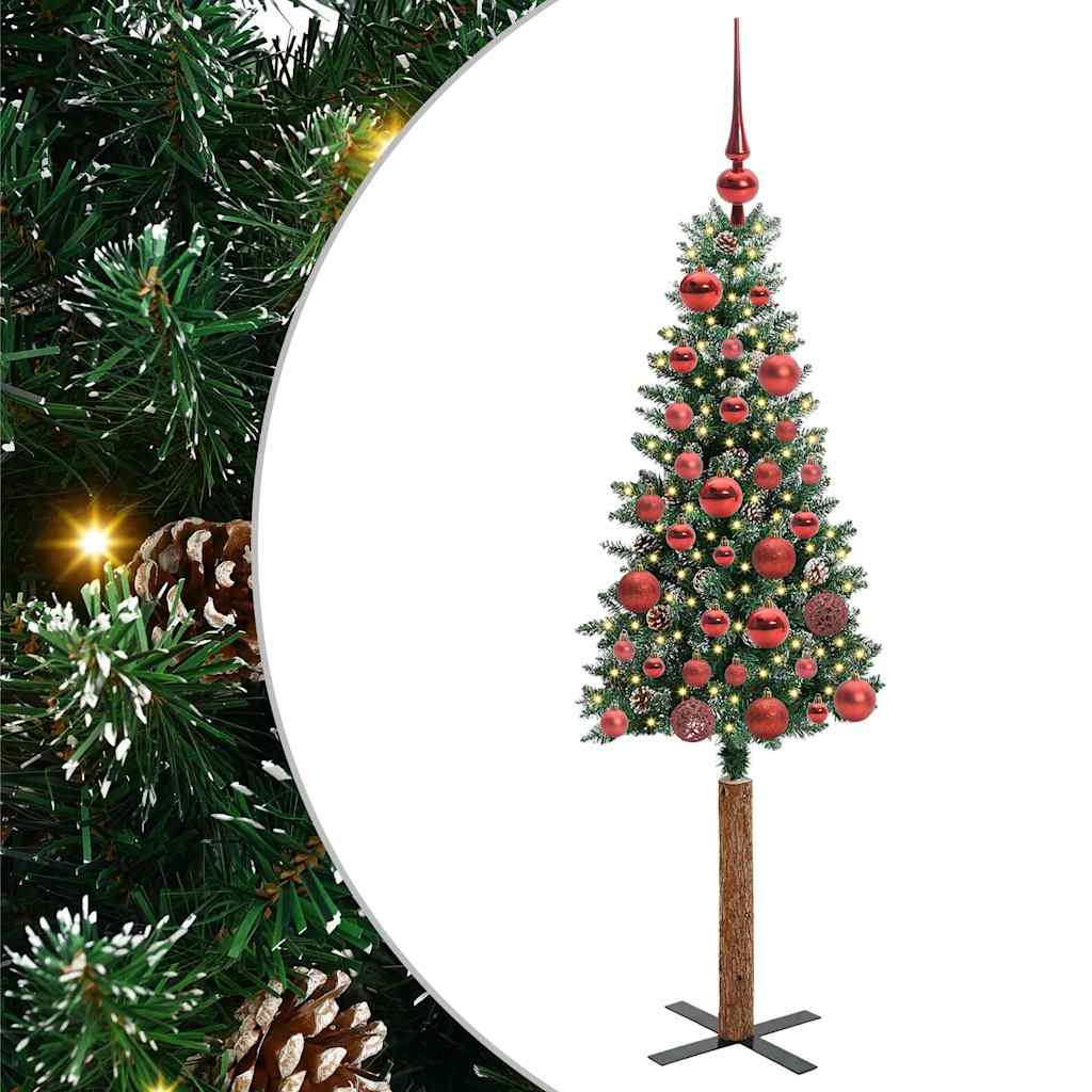 Slim Christmas Tree Green 150 cm PVC and Solid Pine wood