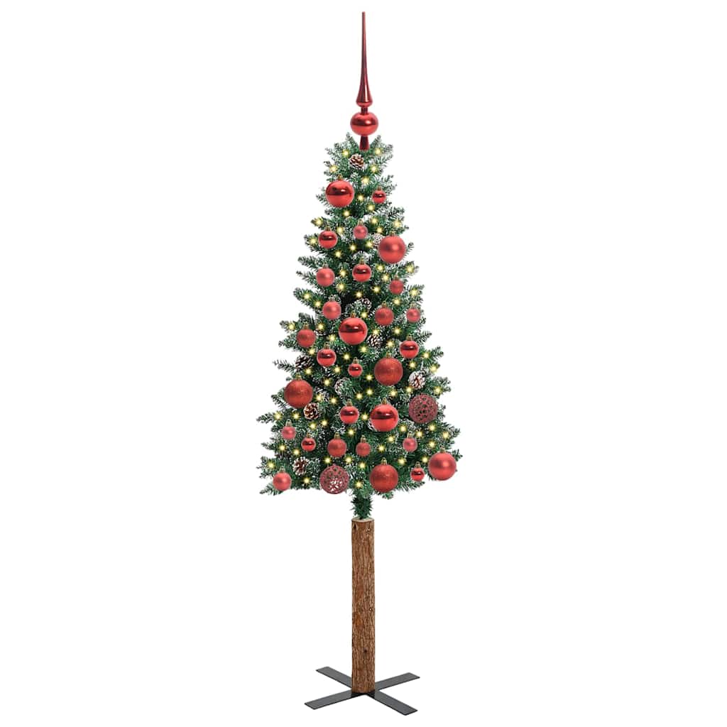Slim Christmas Tree Green 150 cm PVC and Solid Pine wood