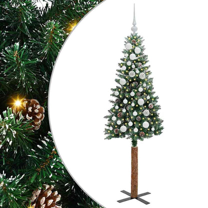 Slim Christmas Tree Green 150 cm PVC and Solid Pine wood