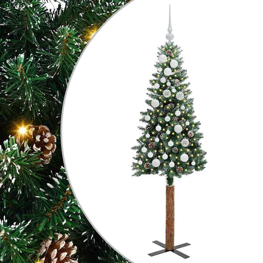 Slim Christmas Tree Green 150 cm PVC and Solid Pine wood