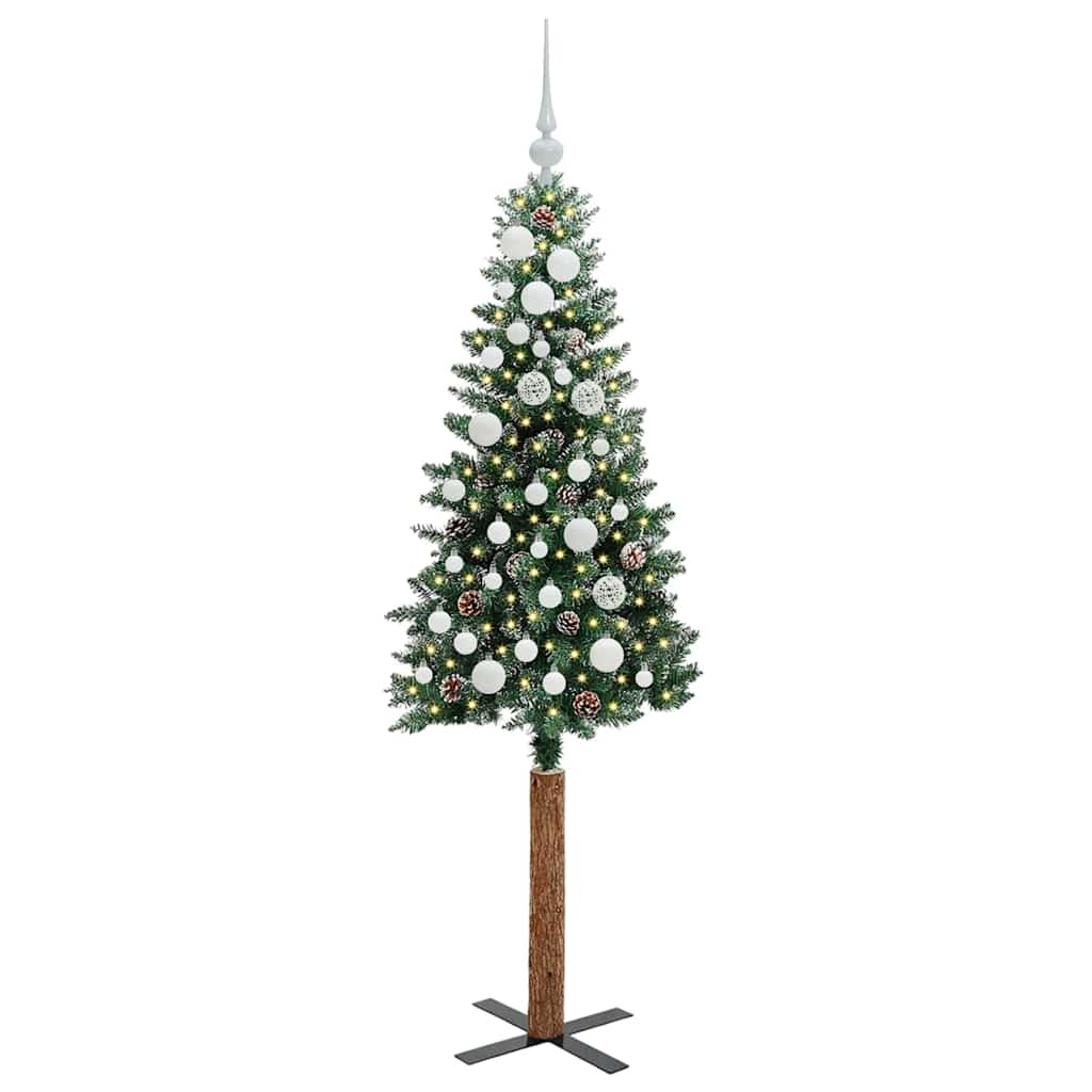 Slim Christmas Tree Green 150 cm PVC and Solid Pine wood
