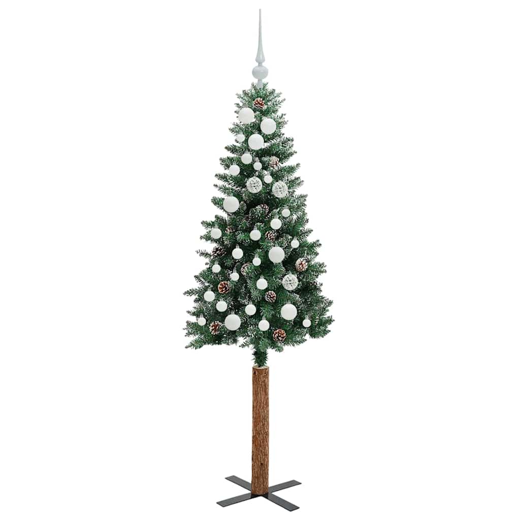 Slim Christmas Tree Green 150 cm PVC and Solid Pine wood