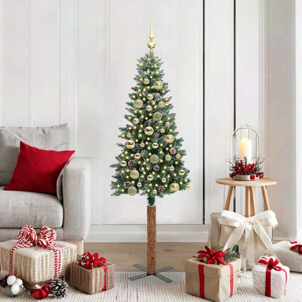 Slim Christmas Tree Green 150 cm PVC and Solid Pine wood
