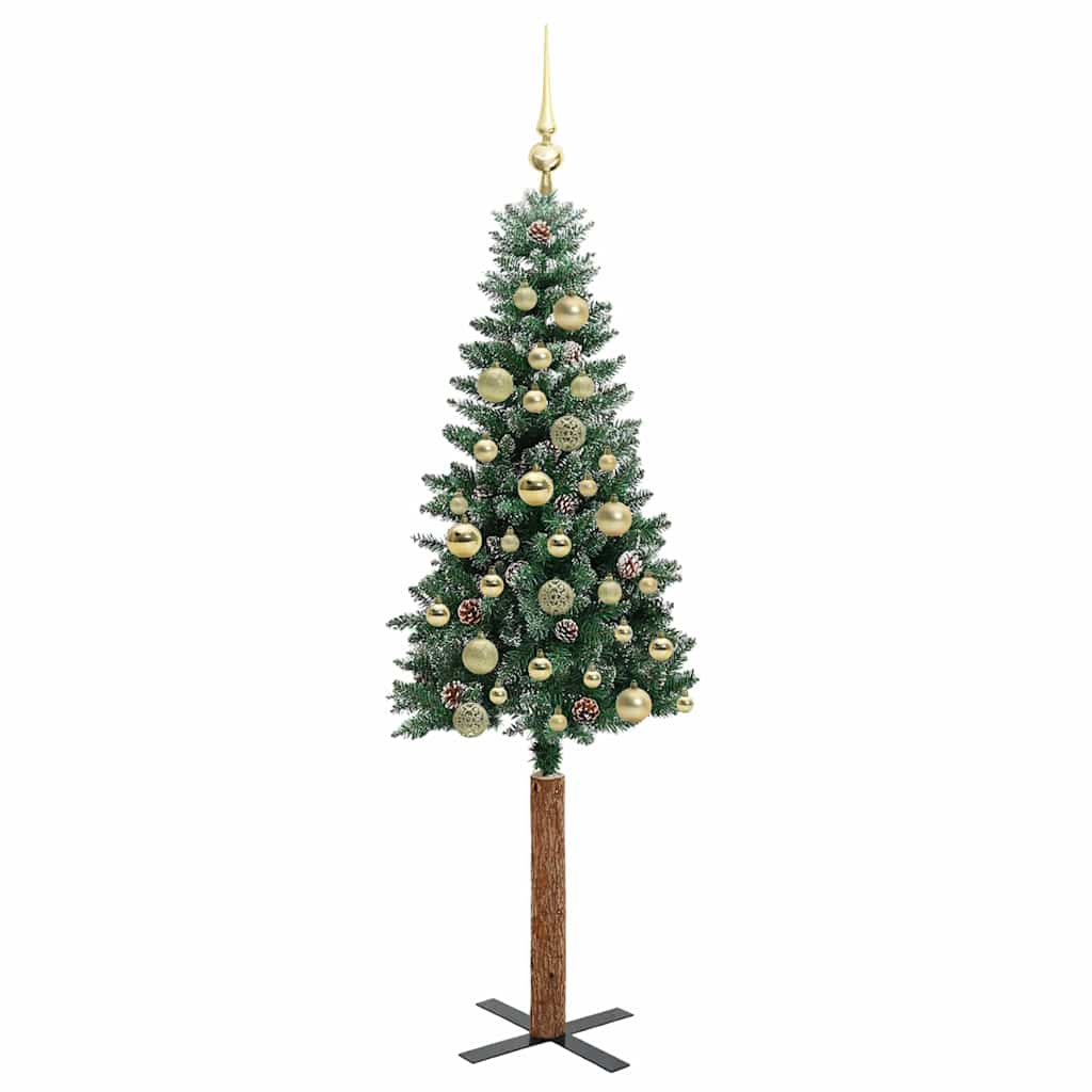 Slim Christmas Tree Green 150 cm PVC and Solid Pine wood