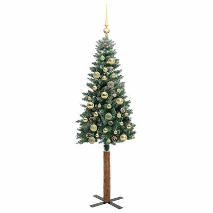 Slim Christmas Tree Green 150 cm PVC and Solid Pine wood
