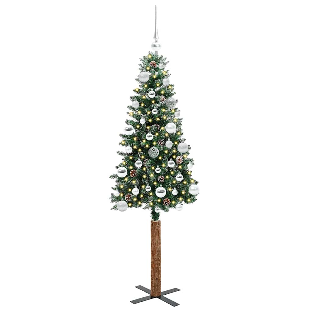 Slim Christmas Tree Green 150 cm PVC and Solid Pine wood