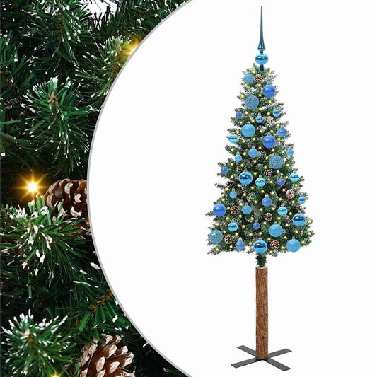 Slim Christmas Tree Green 150 cm PVC and Solid Pine wood
