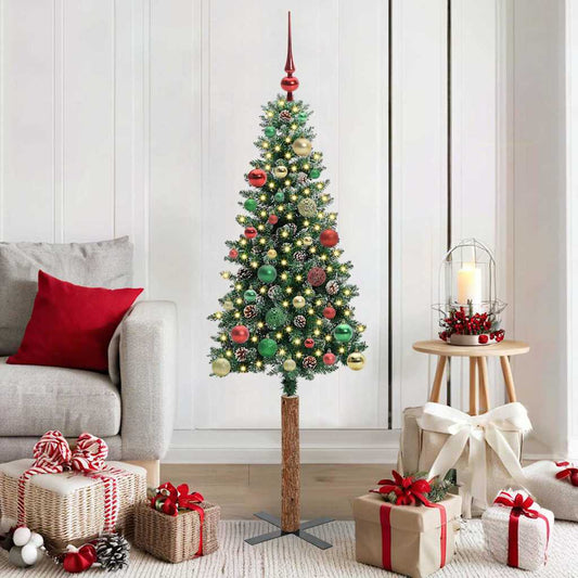 Slim Christmas Tree Green 150 cm PVC and Solid Pine wood