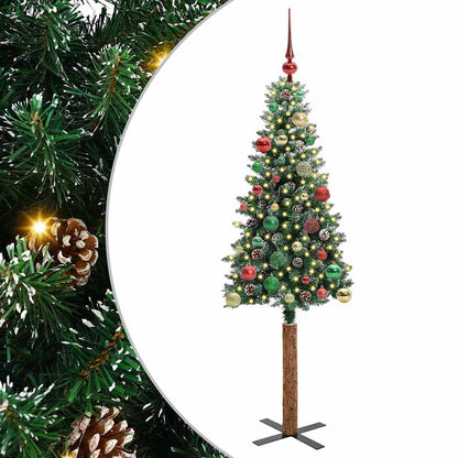 Slim Christmas Tree Green 150 cm PVC and Solid Pine wood