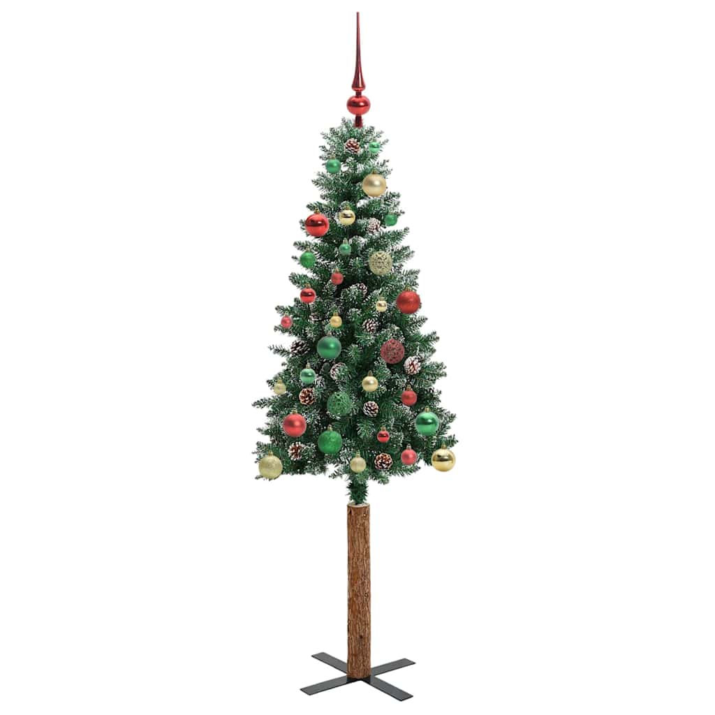 Slim Christmas Tree Green 150 cm PVC and Solid Pine wood