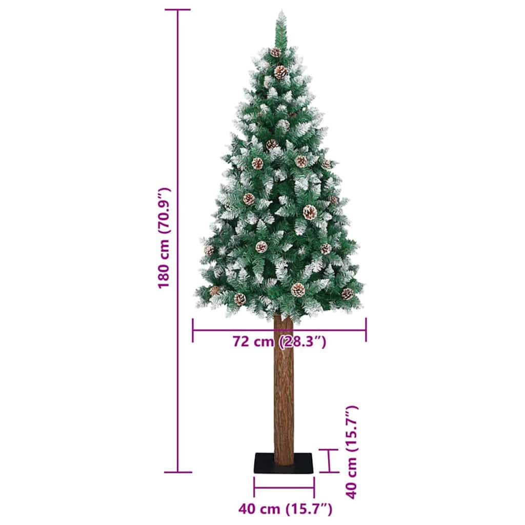 Slim Christmas Tree Green 180 cm PVC and Solid Pine wood