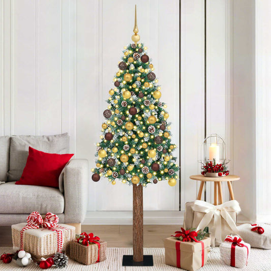 Slim Christmas Tree Green 180 cm PVC and Solid Pine wood