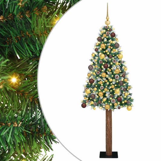 Slim Christmas Tree Green 180 cm PVC and Solid Pine wood