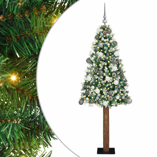 Slim Christmas Tree Green 180 cm PVC and Solid Pine wood
