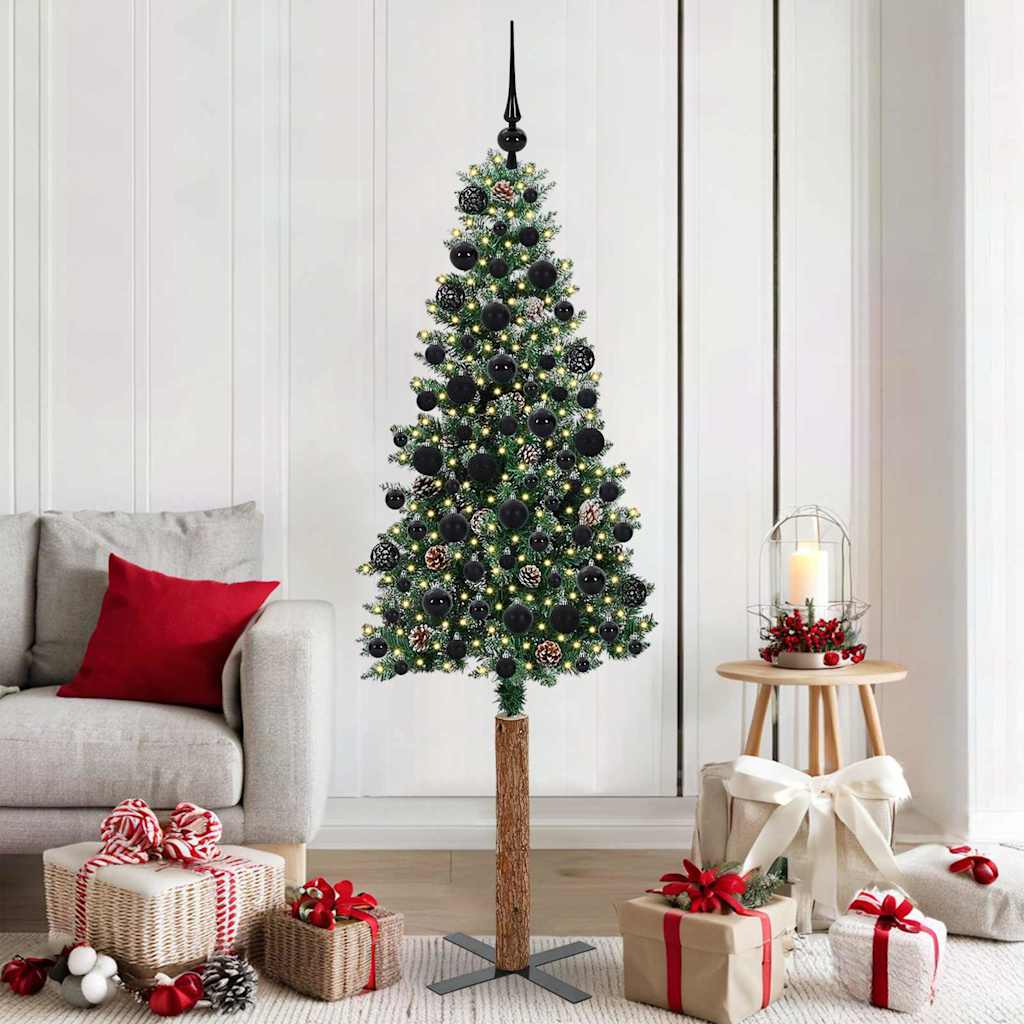 Slim Christmas Tree Green 180 cm PVC and Solid Pine wood