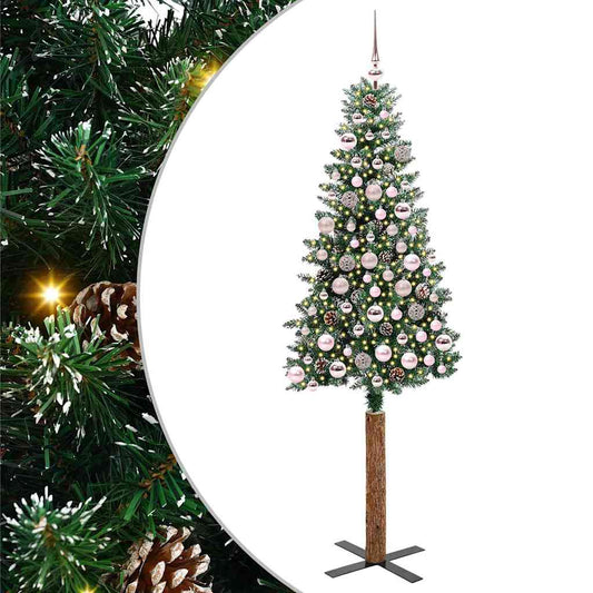 Slim Christmas Tree Green 180 cm PVC and Solid Pine wood