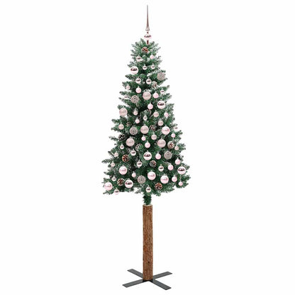 Slim Christmas Tree Green 180 cm PVC and Solid Pine wood