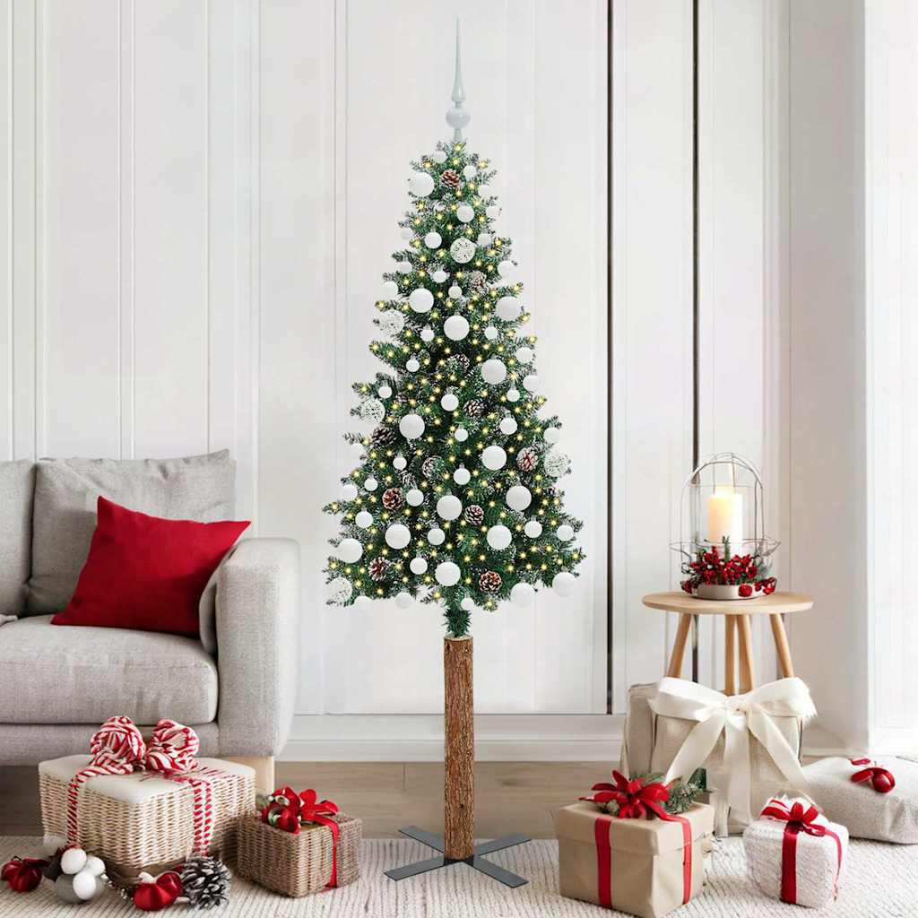 Slim Christmas Tree Green 180 cm PVC and Solid Pine wood