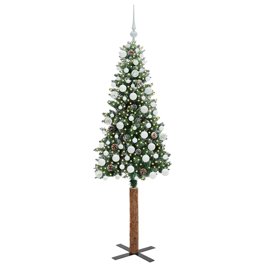 Slim Christmas Tree Green 180 cm PVC and Solid Pine wood