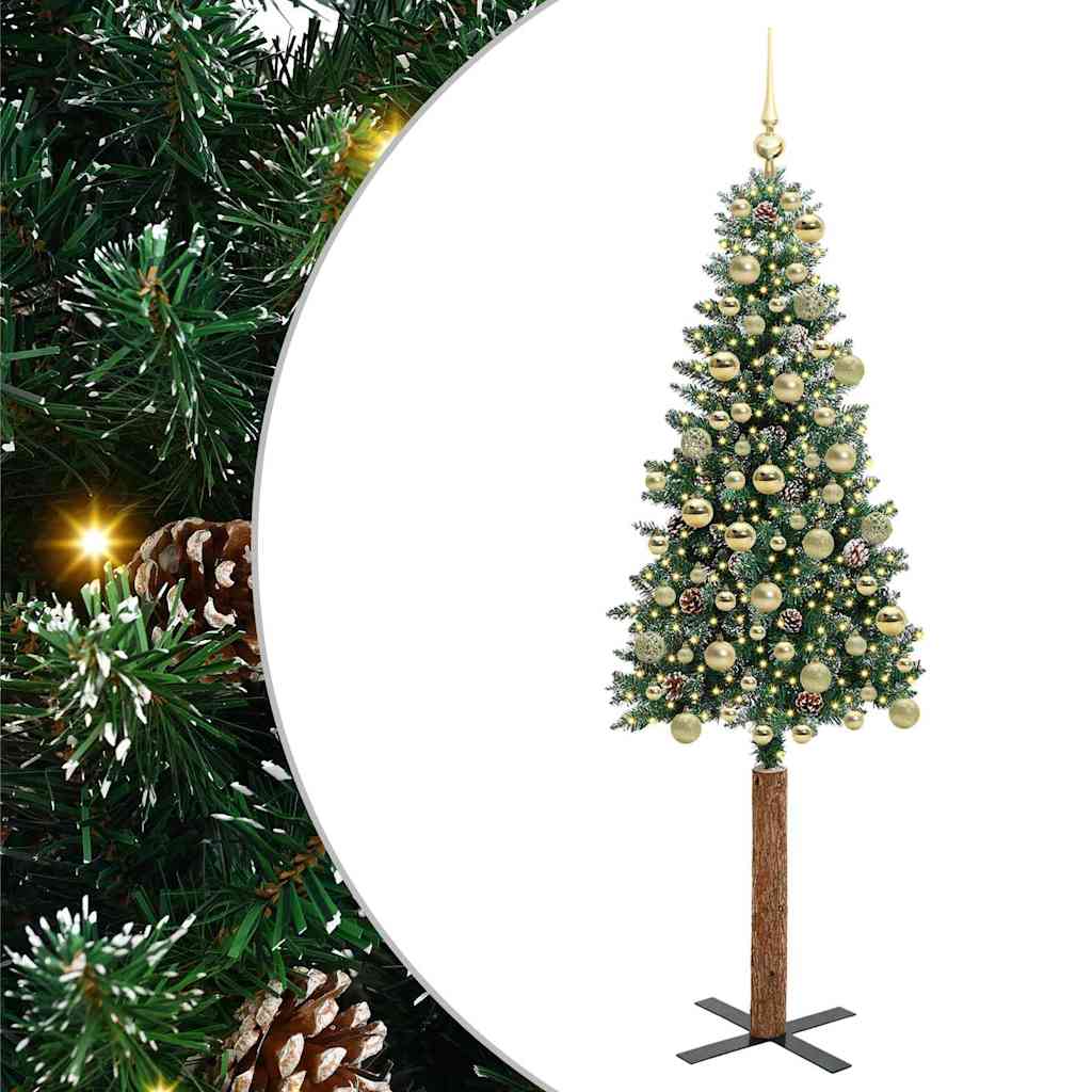 Slim Christmas Tree Green 180 cm PVC and Solid Pine wood