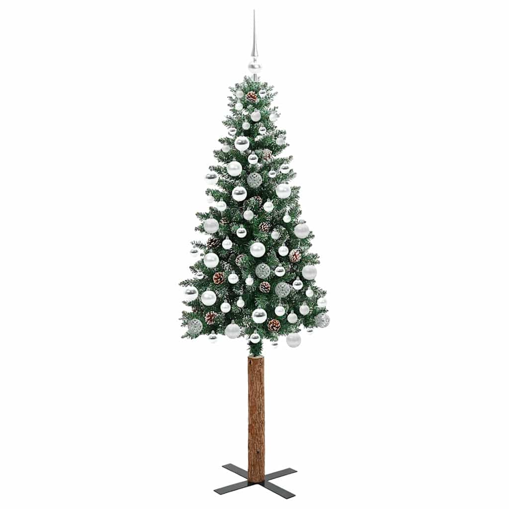 Slim Christmas Tree Green 180 cm PVC and Solid Pine wood