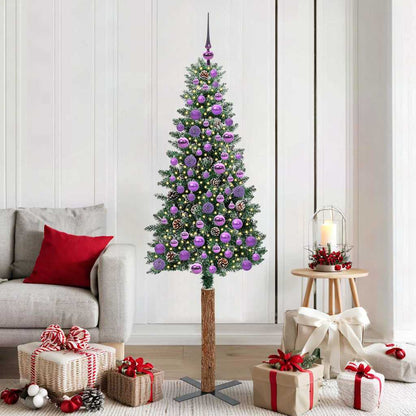 Slim Christmas Tree Green 180 cm PVC and Solid Pine wood