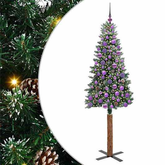 Slim Christmas Tree Green 180 cm PVC and Solid Pine wood