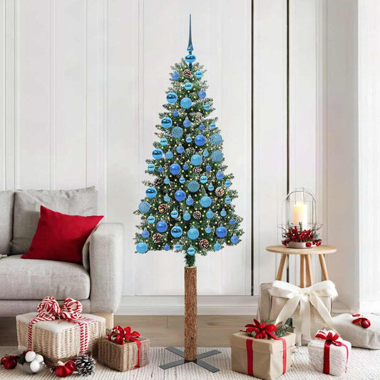 Slim Christmas Tree Green 180 cm PVC and Solid Pine wood