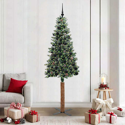 Slim Christmas Tree Green 210 cm PVC and Solid Pine wood