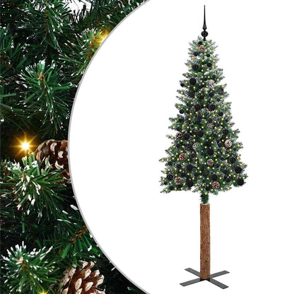 Slim Christmas Tree Green 210 cm PVC and Solid Pine wood